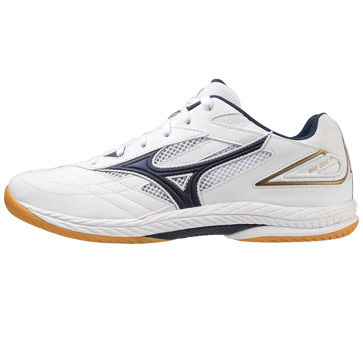 Mizuno Schuh WaveDrive9 weiß/blau/gold – TT-Shop Düsseldorf